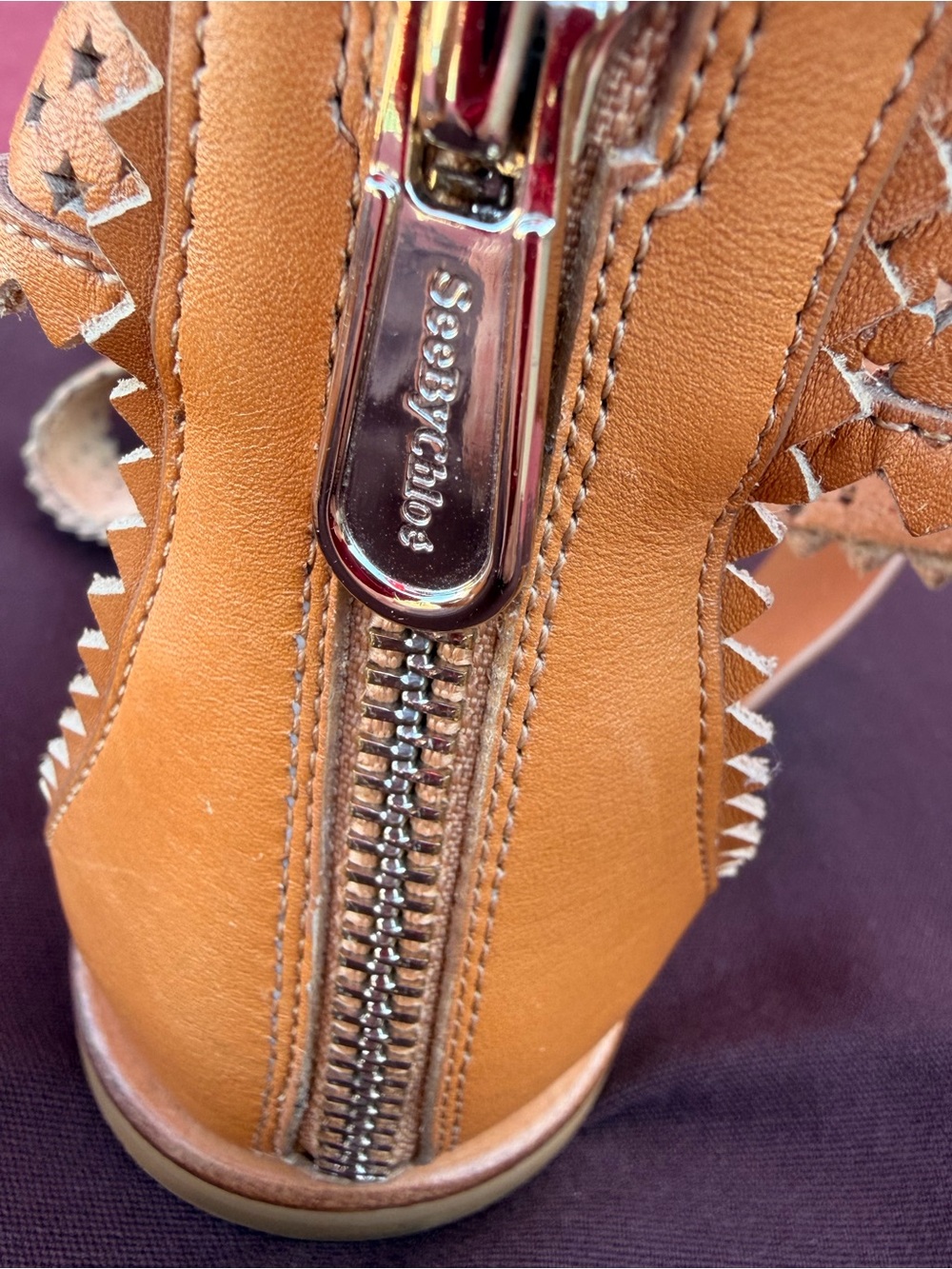 See By Chloé Tan Leather Strappy Ankle-Zip Gladiator Flat Sandals - Picture 8 of 10